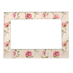 Pretty Pink Cream Roses Floral Magnetic Frame