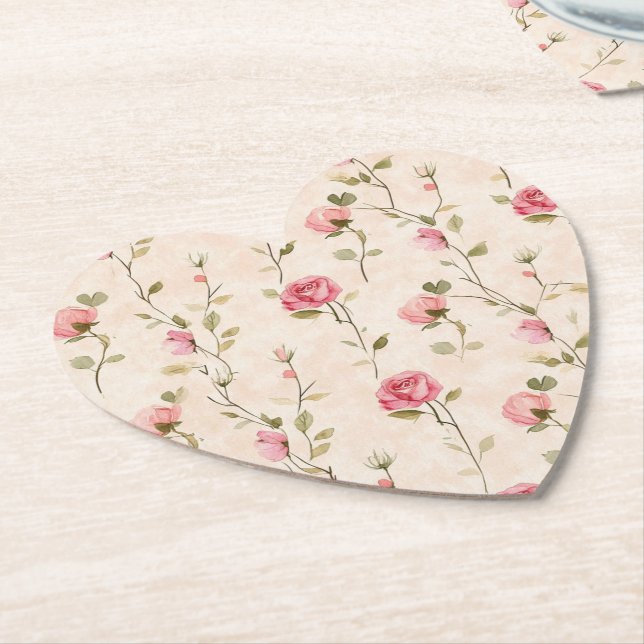 Pretty Pink Cream Roses Floral Wedding  Paper Coaster (Angled)