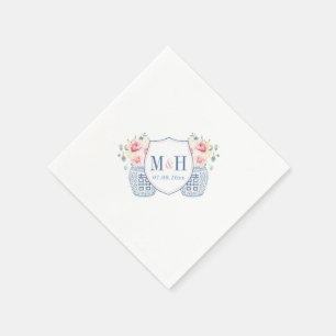 Pretty Pink Cream Roses Monogram Wedding Shower Napkins