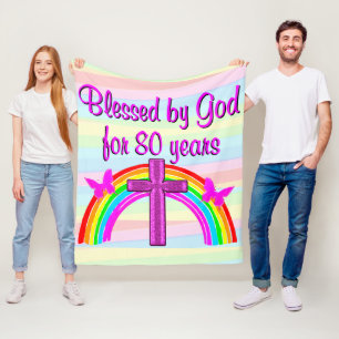 PRETTY PINK CROSS 80TH BIRTHDAY FLEECE BLANKET