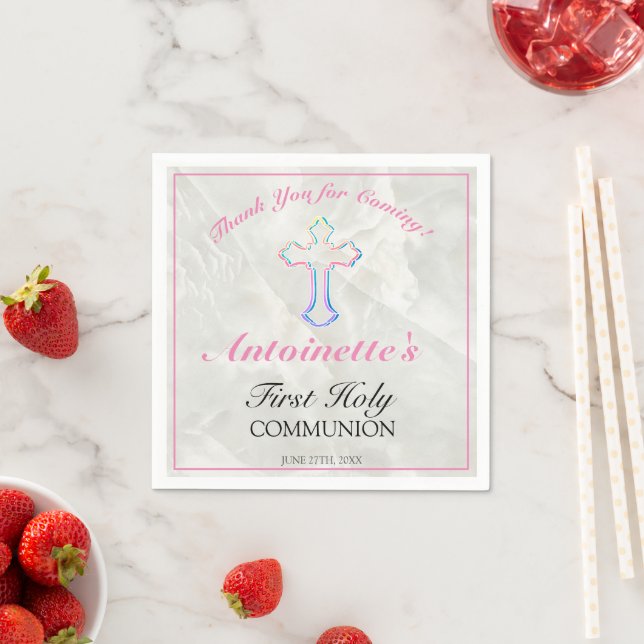 Pretty Pink Cross Girls First Communion Thank You  Napkins (Insitu)