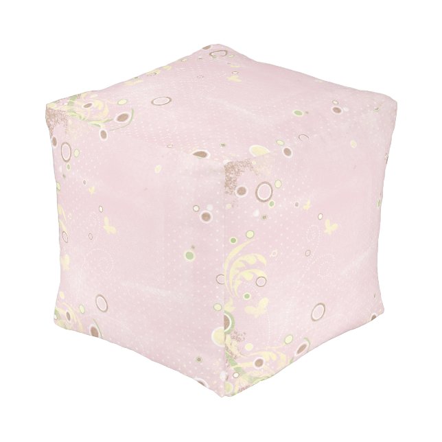 Pretty Pink Cube Pouf Ottoman (Angled Front)