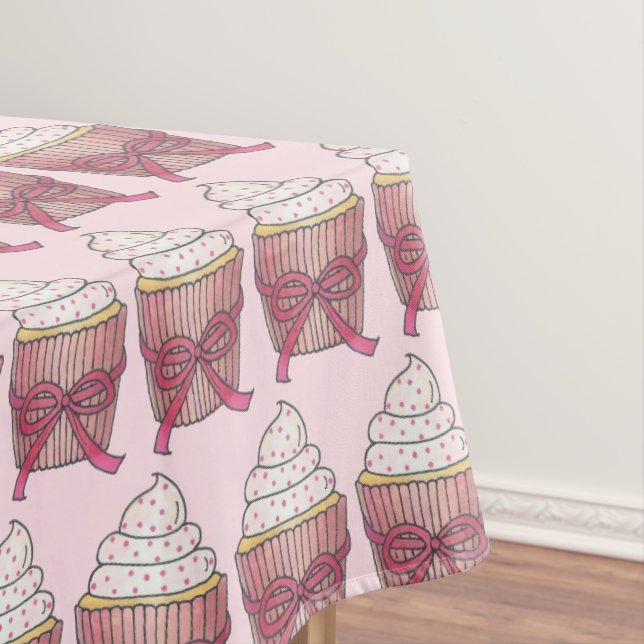 Pretty Pink Cupcake Cake Bridal Shower Birthday Tablecloth (In Situ)