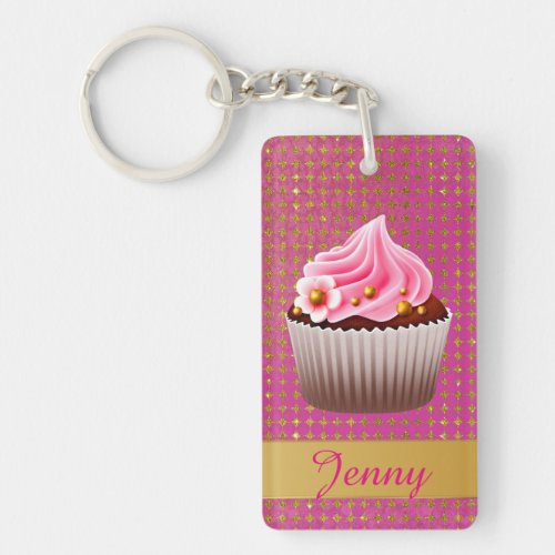Pretty Pink Cupcake Custom Keychain