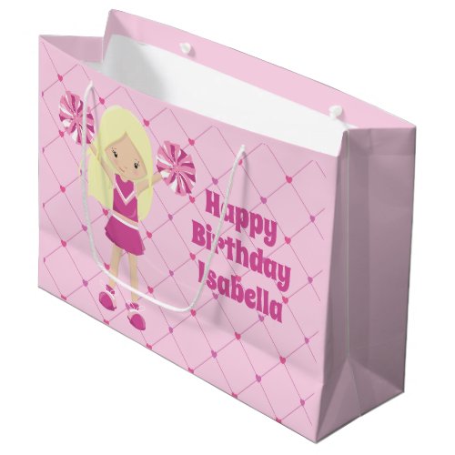 Pretty Pink Custom Cheerleader Girls Pink Birthday Large Gift Bag