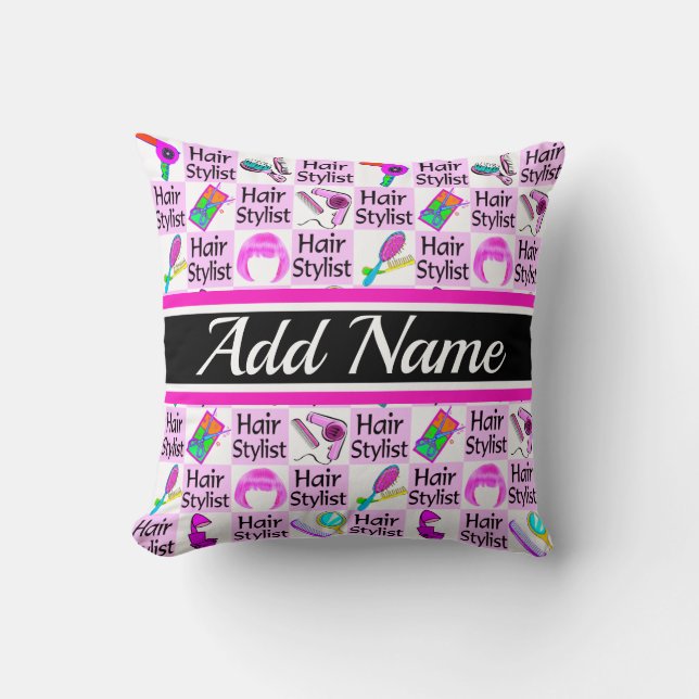 PRETTY PINK CUSTOM HAIRDRESSER AND BEAUTICIAN THROW PILLOW (Front)