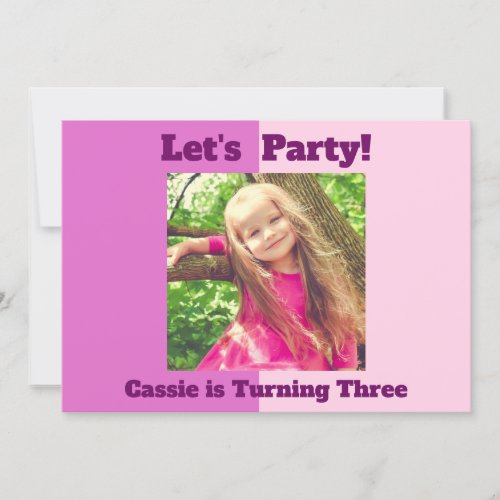 Pretty Pink Custom Kids Photo Girls Birthday Party Invitation