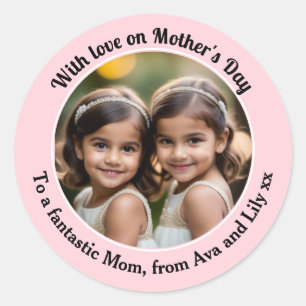 Pretty Pink Custom Photo Mother's Day Classic Round Sticker