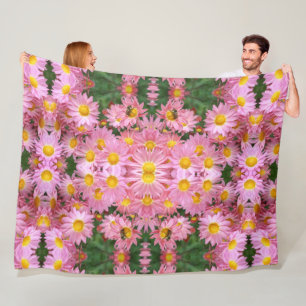 Pretty Pink Daisies And Bumble Bee Abstract Fleece Blanket