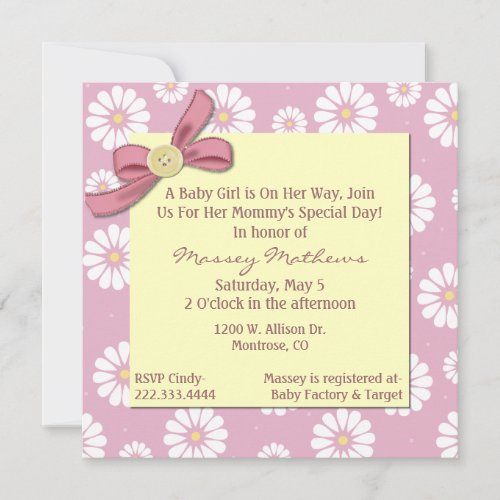 Pretty Pink Daisies Baby Girl Shower Invitation