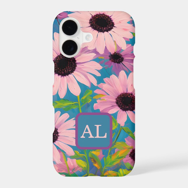Pretty Pink Daisies Oil Painting Monogrammed Case-Mate iPhone Case (Back)