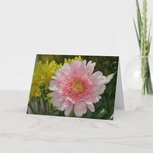 Pretty Pink Daisy Flower Art Note Card (Front)