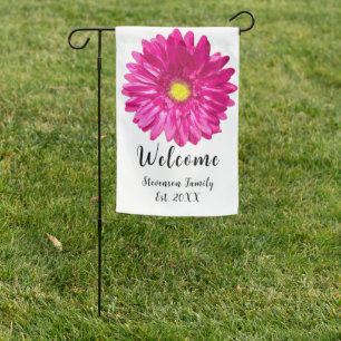 Pretty pink daisy flower custom name garden flag