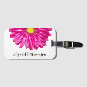 Pretty pink daisy flower custom name luggage tag