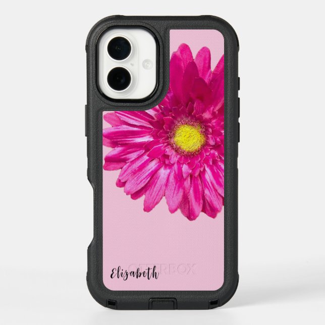 Pretty pink daisy flower custom name otterbox iPhone case (Back)