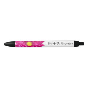 Pretty pink daisy flower custom name pen