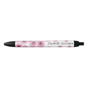 Pretty pink daisy flower custom name pen