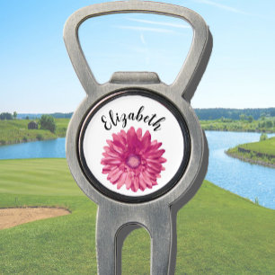Pretty pink daisy flower custom name womens divot tool