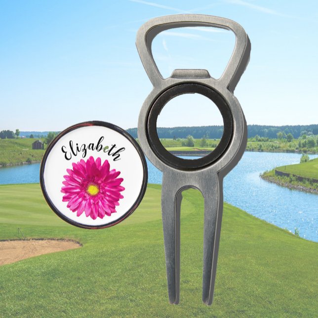 Pretty pink daisy flower custom name womens divot tool (Creator Uploaded)