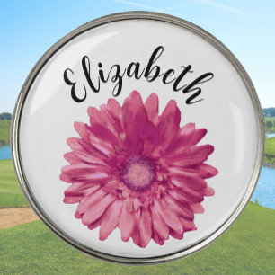 Pretty pink daisy flower custom name womens golf ball marker