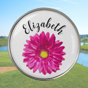 Pretty pink daisy flower custom name womens golf ball marker