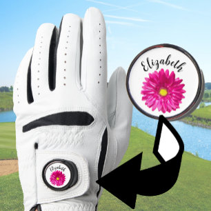 Pretty pink daisy flower custom name womens golf glove