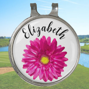 Pretty pink daisy flower custom name womens golf hat clip