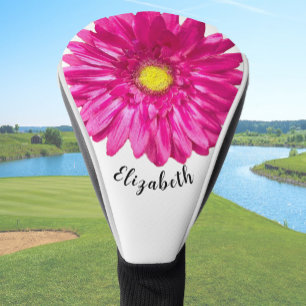 Pretty pink daisy flower custom name womens golf head cover