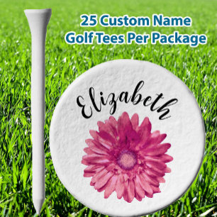 Pretty pink daisy flower custom name womens golf tees