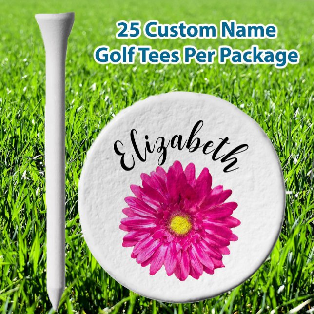 Pretty pink daisy flower custom name womens golf tees (Creator Uploaded)