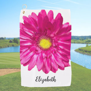 Pretty pink daisy flower custom name womens golf towel