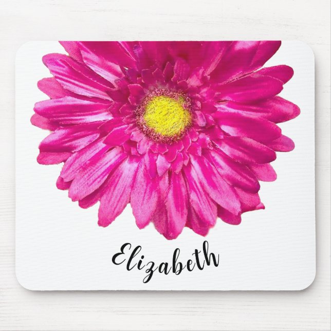 Pretty pink daisy flower custom name womens mouse pad (Front)
