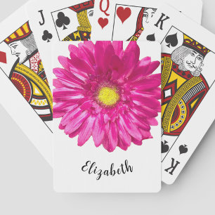 Pretty pink daisy flower custom name womens poker cards