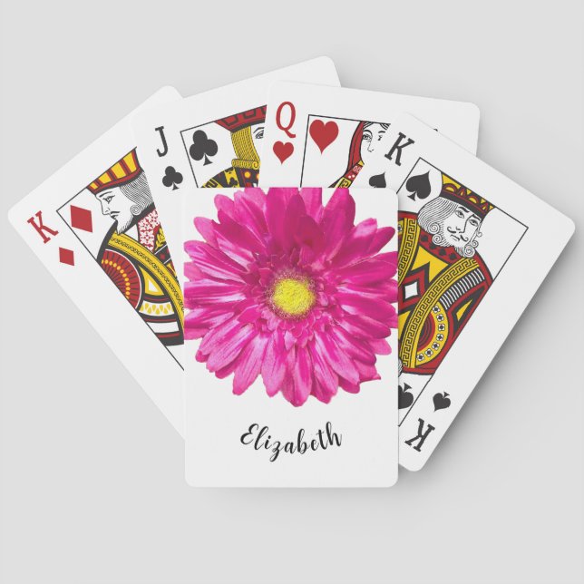 Pretty pink daisy flower custom name womens poker cards (Back)