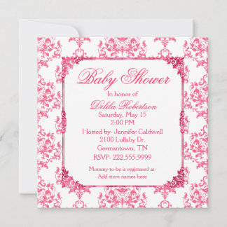 Pretty Pink Damask Baby Shower Invitation