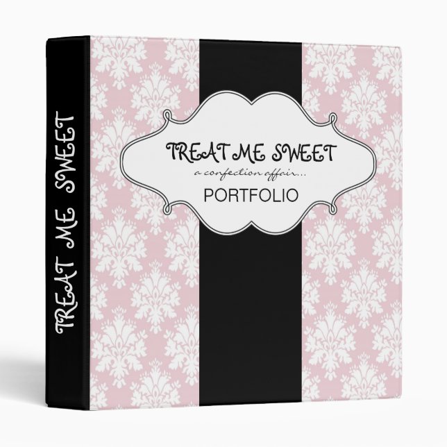 Pretty Pink Damask Bakery Portfolio Binders (Front/Spine)