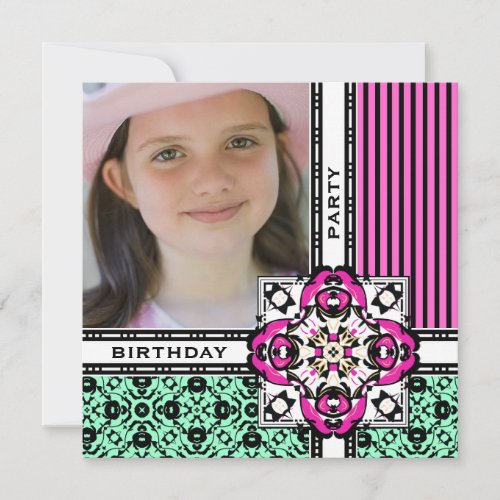 Pretty Pink Damask Birthday Party Invitations