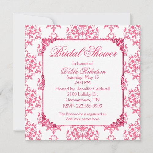 Pretty Pink Damask Bridal Shower Invitation