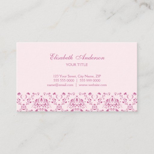 Customizable Pretty Pink Damask business card
