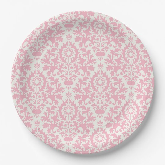 Pretty Pink Damask Custom Paper Plates