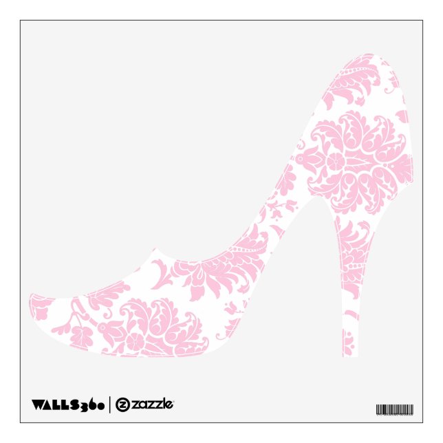 Pretty Pink Damask High Heel Shoe Wall Decal (Front)