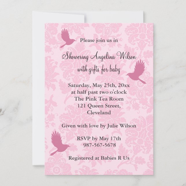 Pretty Pink Damask Invitation (Front)