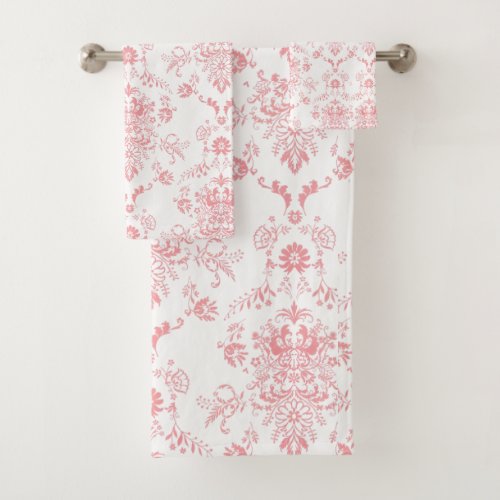 Pretty Pink Damask on White Bath Towel Set