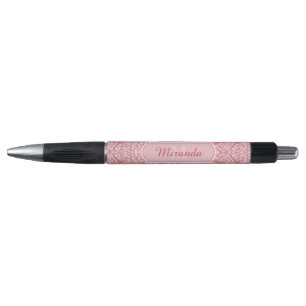 Pretty Pink Damask Pattern Monogram With Name Pen