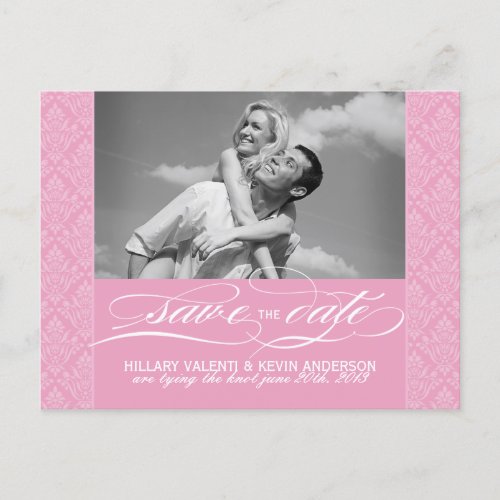 Pretty Pink Damask Save the Date Announcement Postcard