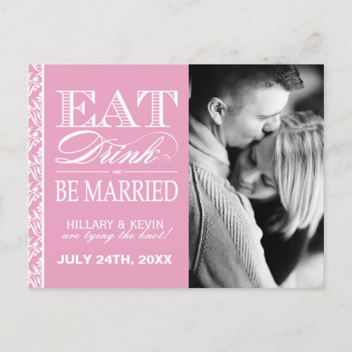 Pretty Pink Damask Save the Date Announcement Postcard