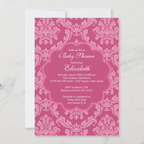 Pretty Pink Damask Spring Baby Shower Invitation