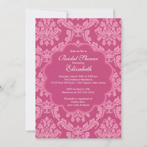 Pretty Pink Damask Spring Bridal Shower Invitation