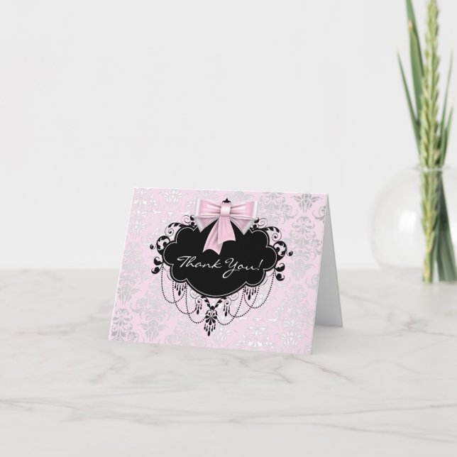 Pretty Pink Damask Thank You (Front)
