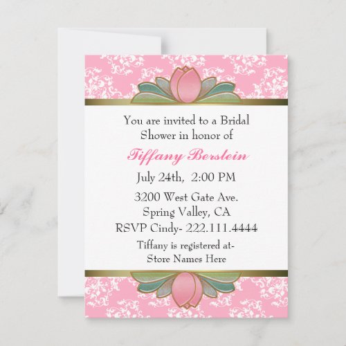 Pretty Pink Damask  Tulips Bridal Shower Invitation